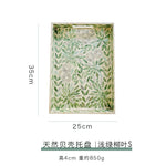 plateau moderne décoratif poignées couleur bleu clair vert beige feuilles saule mosaïque transparent opacité