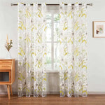 rideaux tulle feuilles tropicales bleu vert blanc modernes translucides anneaux chambre salon