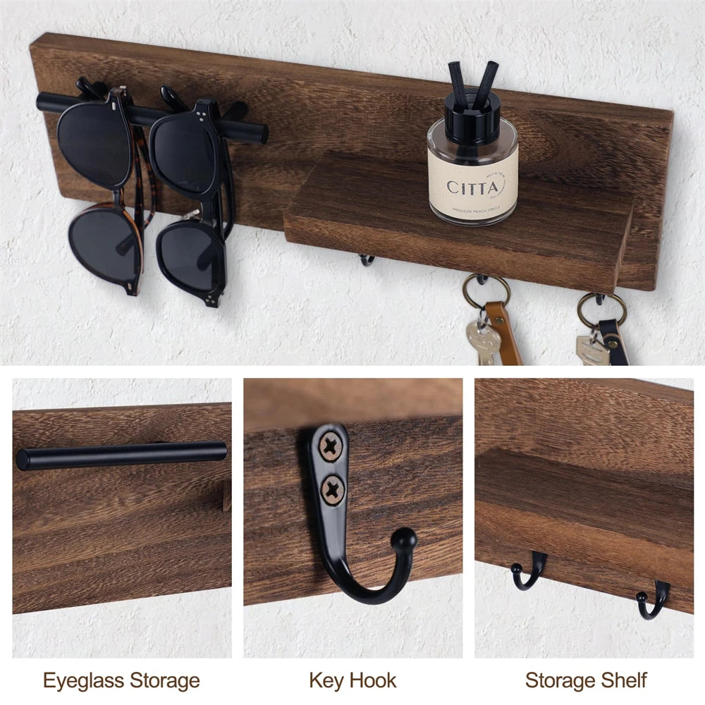 porte clés mural bois moderne vis fixations rangement horloge lunettes plantes