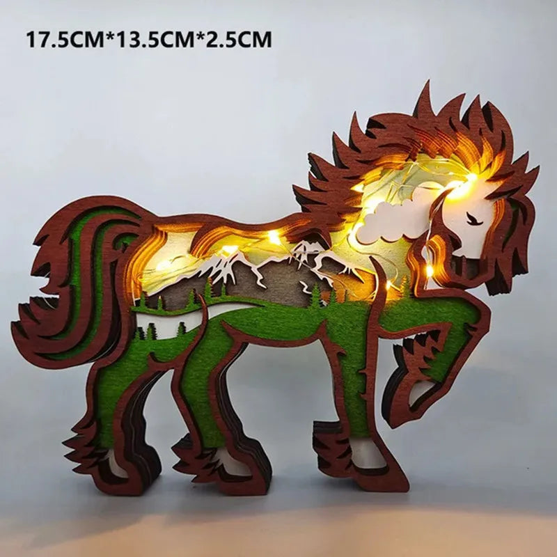 Sculptures animales lumineuses bois détails forestiers ours loup renne LED