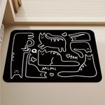 tapis sol caoutchouc antidérapant salle bain noir blanc dessins chats mimi cœur moderne