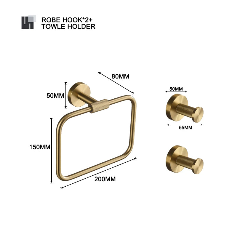 ensemble accessoires salle bain doré métal brossé porte serviette savon distributeur moderne