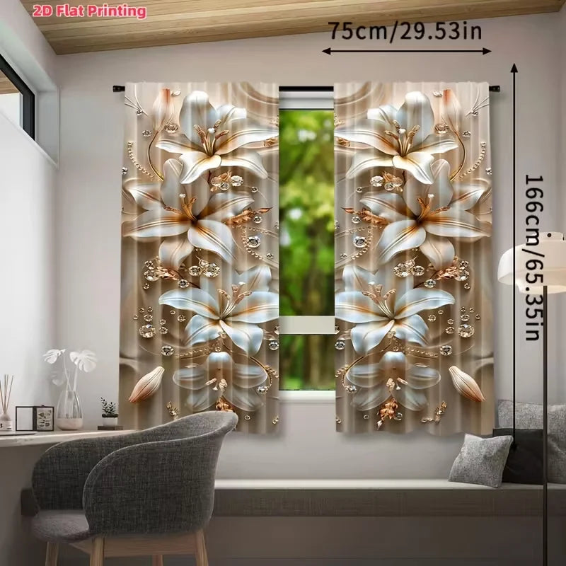 rideaux imprimés fleurs dorées élégants fenêtre polyester moderne chambre salon