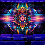 tapisserie blacklight géométrique lumineuse moderne abstraite néon bleu violet orange