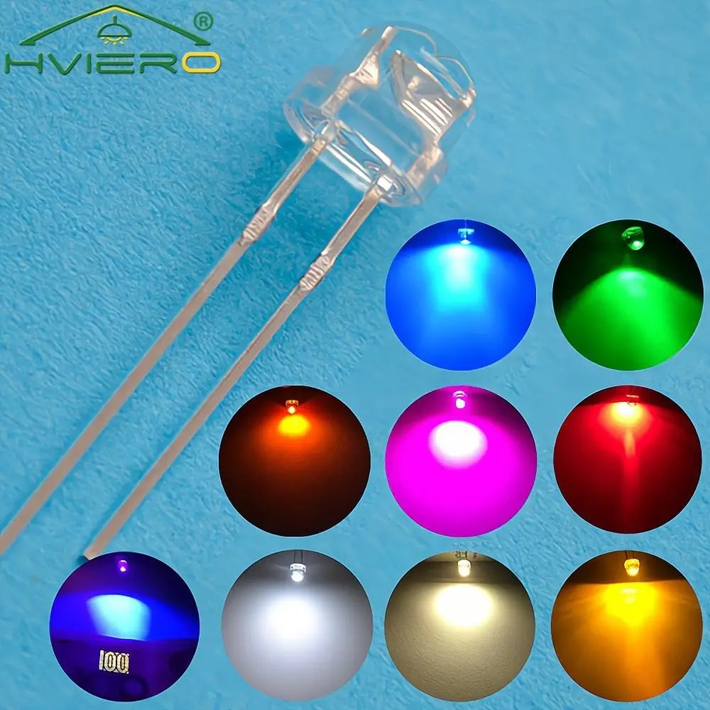 diodes led transparentes couleurs bleu vert rouge blanc chaud jaune violet rose pack 10