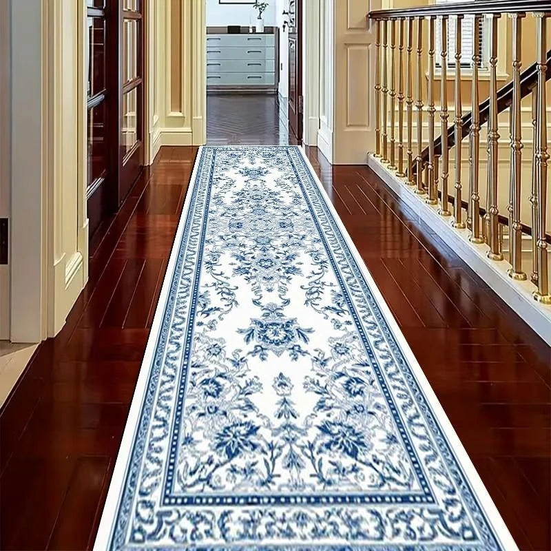 tapis floral blanc bleu classique vintage salon chambre couloir décoratifextérieur bohème