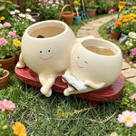cache pot résine blanc souriant livre décoratif unique plante miniature personnalisé adultes unisexe