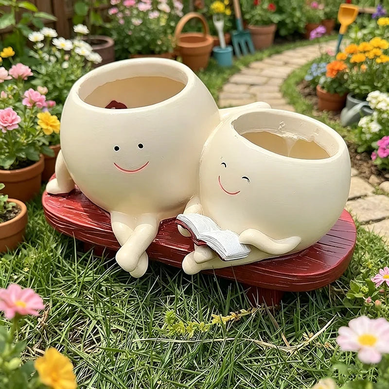 cache pot résine blanc souriant livre décoratif unique plante miniature personnalisé adultes unisexe