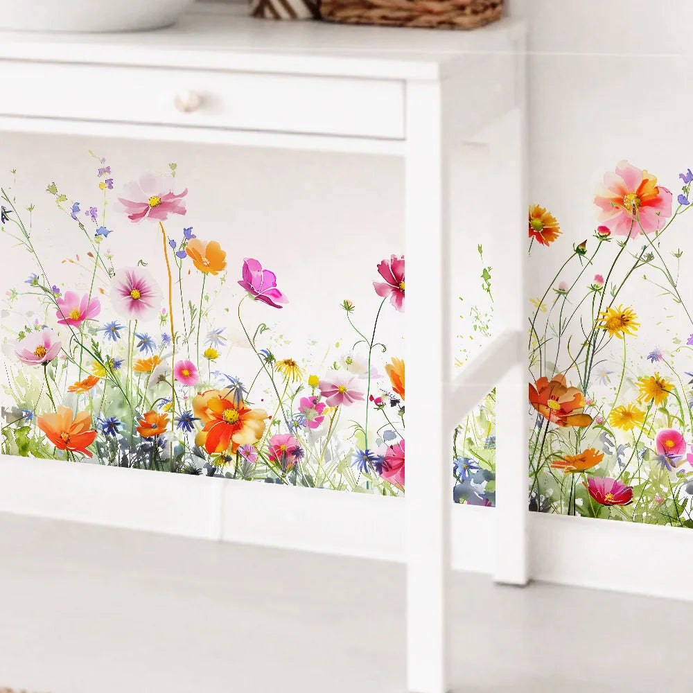 autocollant mural fleurs sauvages multicolore réaliste résistant l'eau pvc moderneintérieur décoration