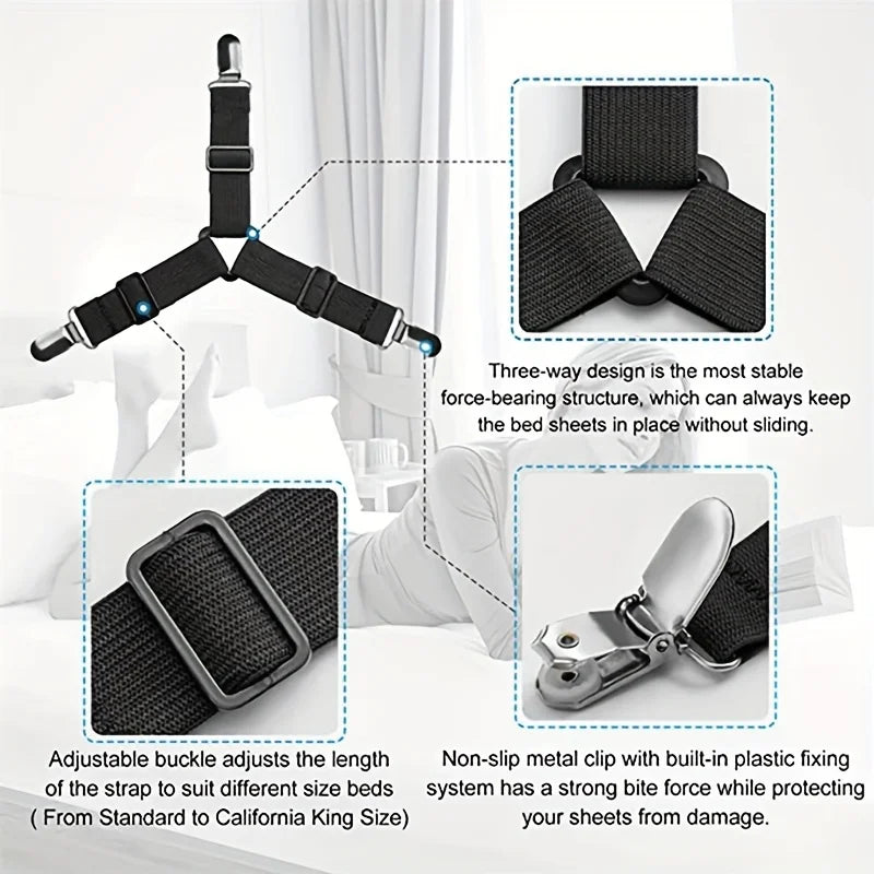 attaches drap réglables sangles élastiques clips métalliques drap housse noir blanc rose jaune minimaliste.functional