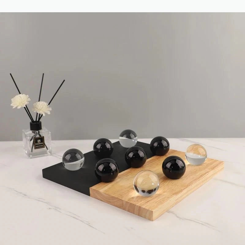 jeu boules noires transparentes modernes boîte rangement bois minimaliste lisses rondes