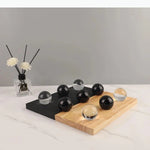 jeu boules noires transparentes modernes boîte rangement bois minimaliste lisses rondes