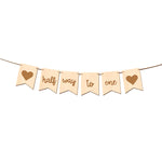 guirlande fanions bois texturé coeurs gravés natural clair clips minimaliste occasion fête anniversaire baptême