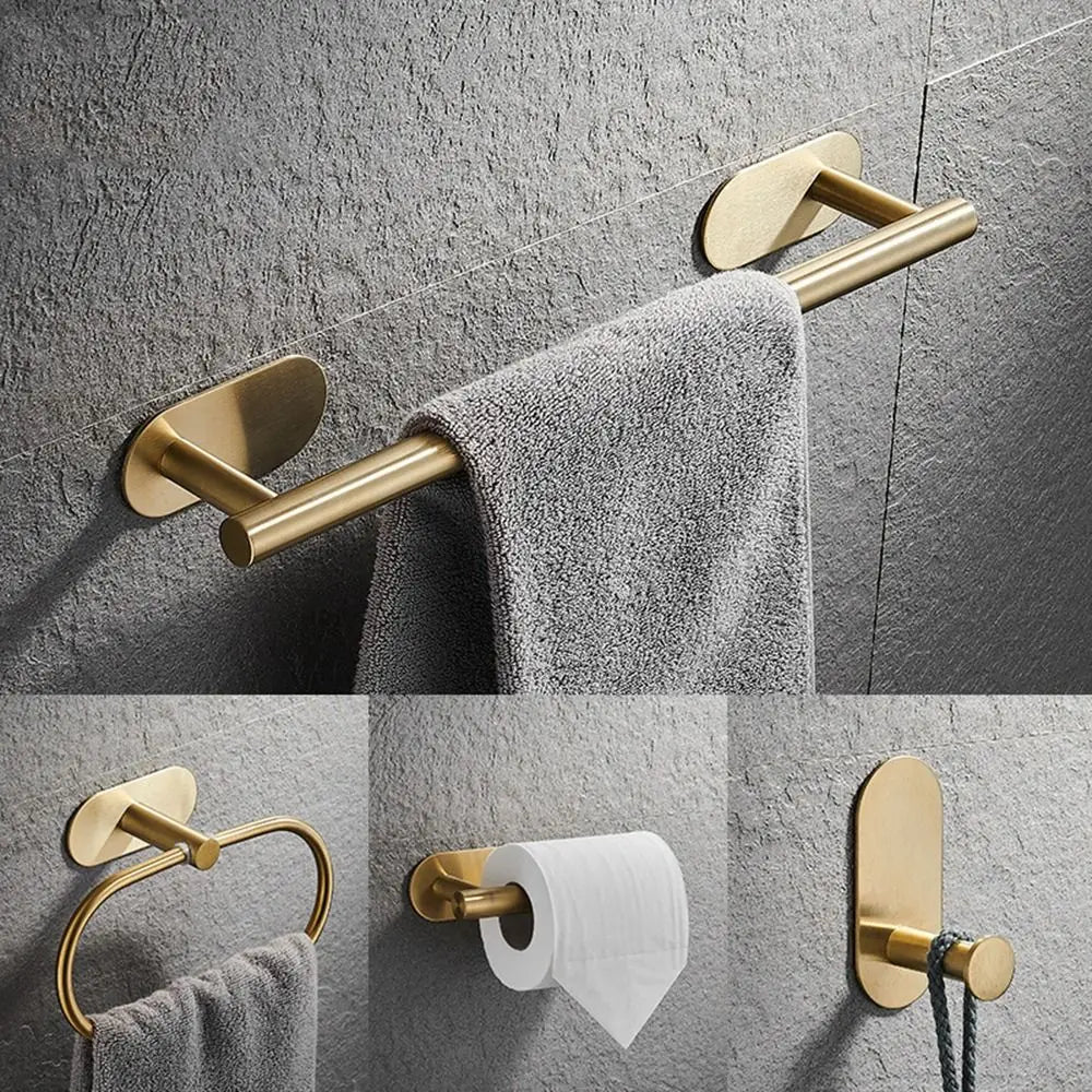 porte serviettes doré moderne auto adhésif salle bain accessoire toilette lisse sans perçage