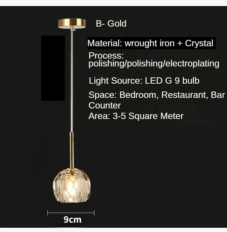 lampe suspendue moderne dorée cristal transparent salon chambre vis câble suspension