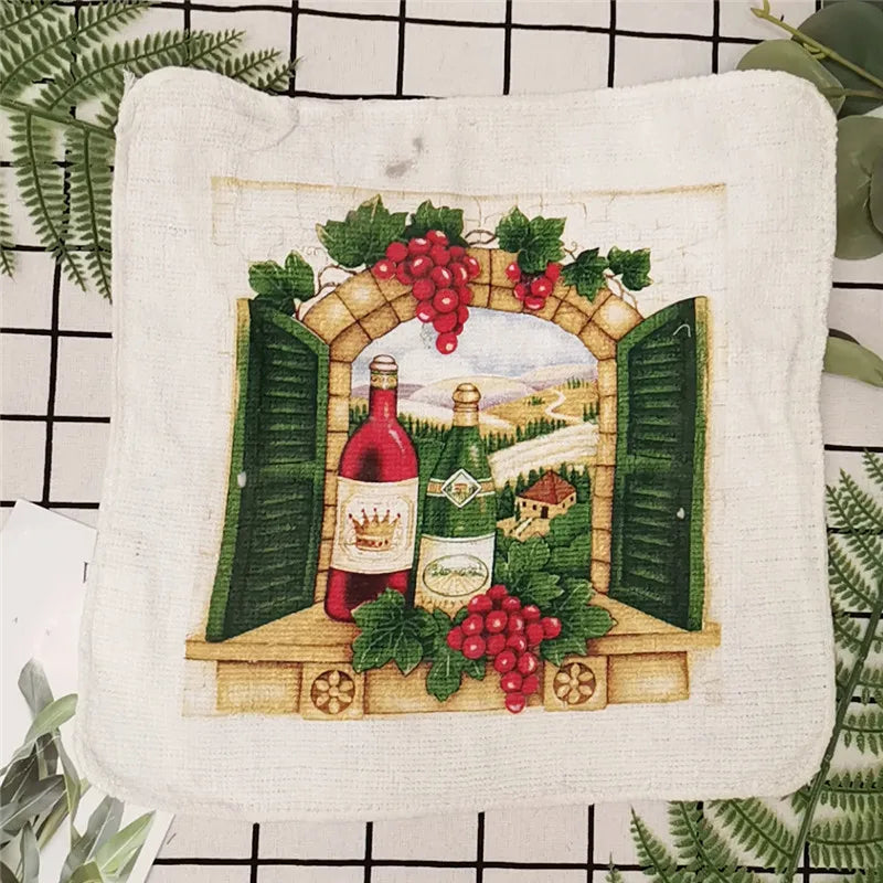 serviettes cuisine coton florales vintage blanc vert rouge jaune bleu noir absorbantes 20x20cm