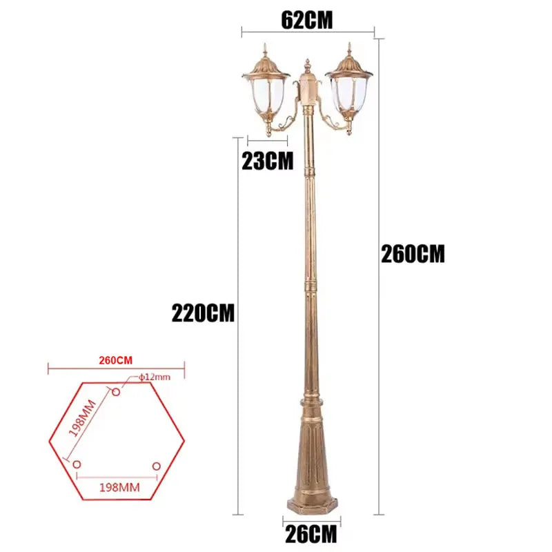 lampe jardin vintage or noir moderne extérieure ip65 led 260cm deux têtes