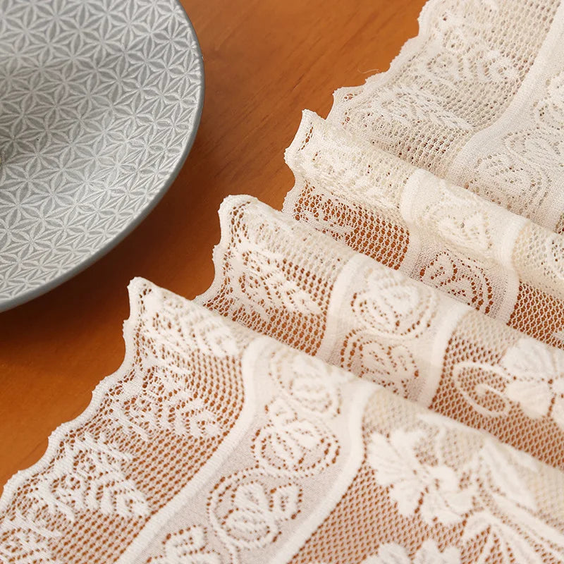 chinois table chemin dentelle broderie florale classique blanc gris tassel romantique