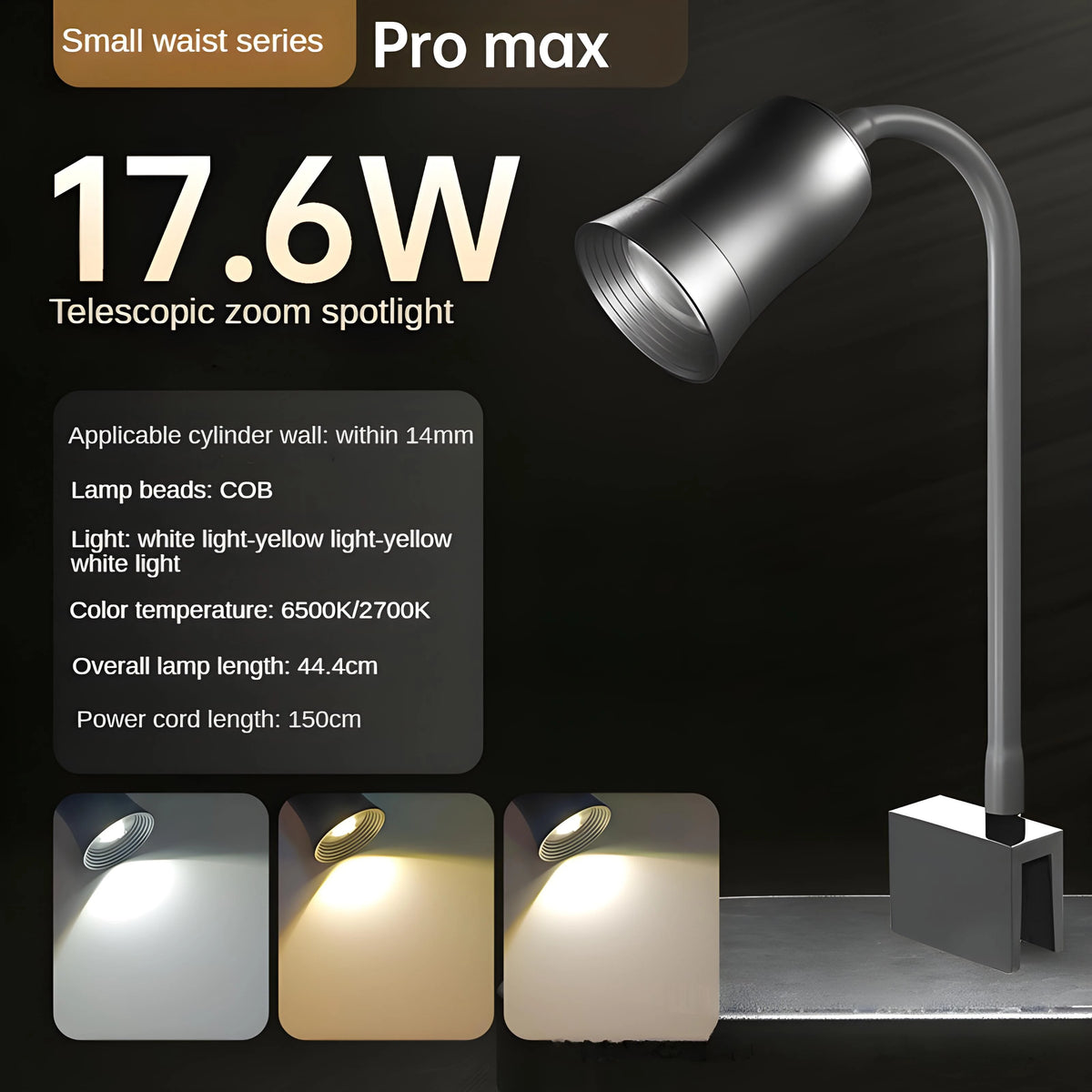 lampe poche argentée moderne 17watts 210v 240v base carrée câble noir variable focus