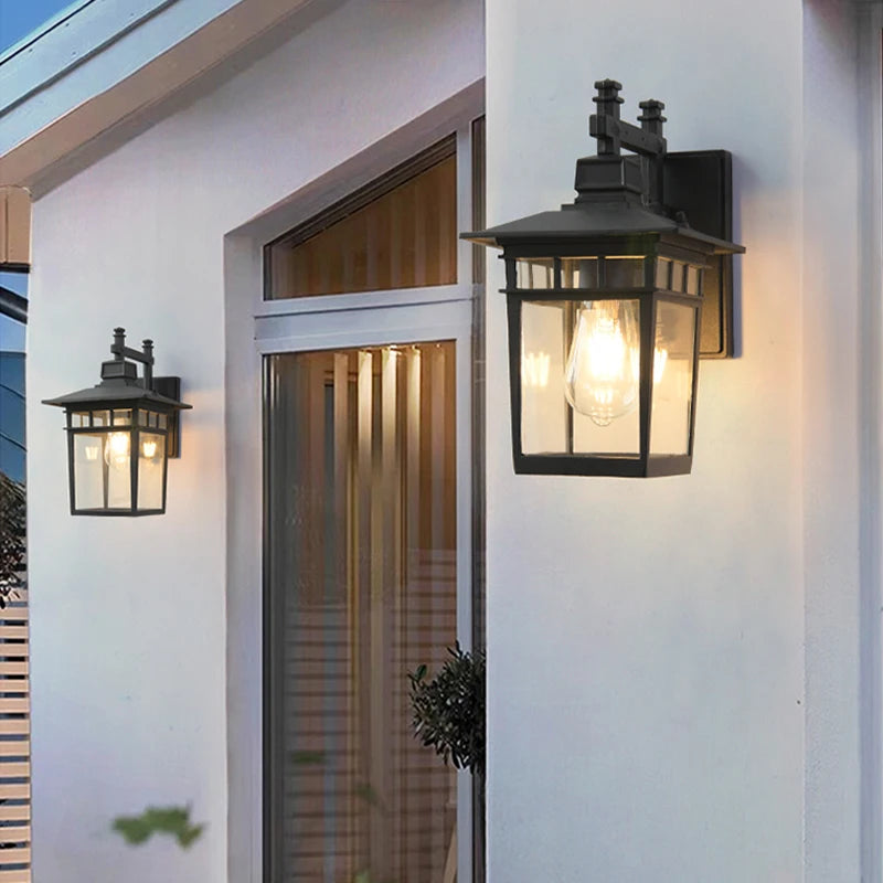 lampe murale extérieure noire verre translucide classique ip65 ac110 240v interrupteur mural fluxlumineux249 2000