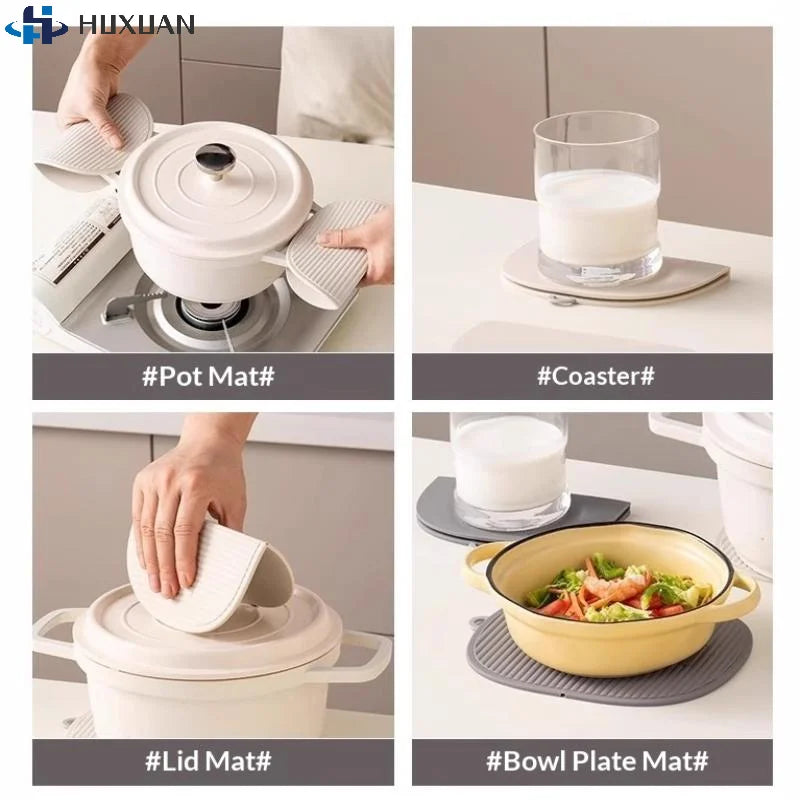 Dessous de plat en silicone plié pour montrer sa compacité
