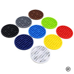 sous verres ronds silicone adhésif moderne noir bleu rouge vert jaune rayures horizontales opaques