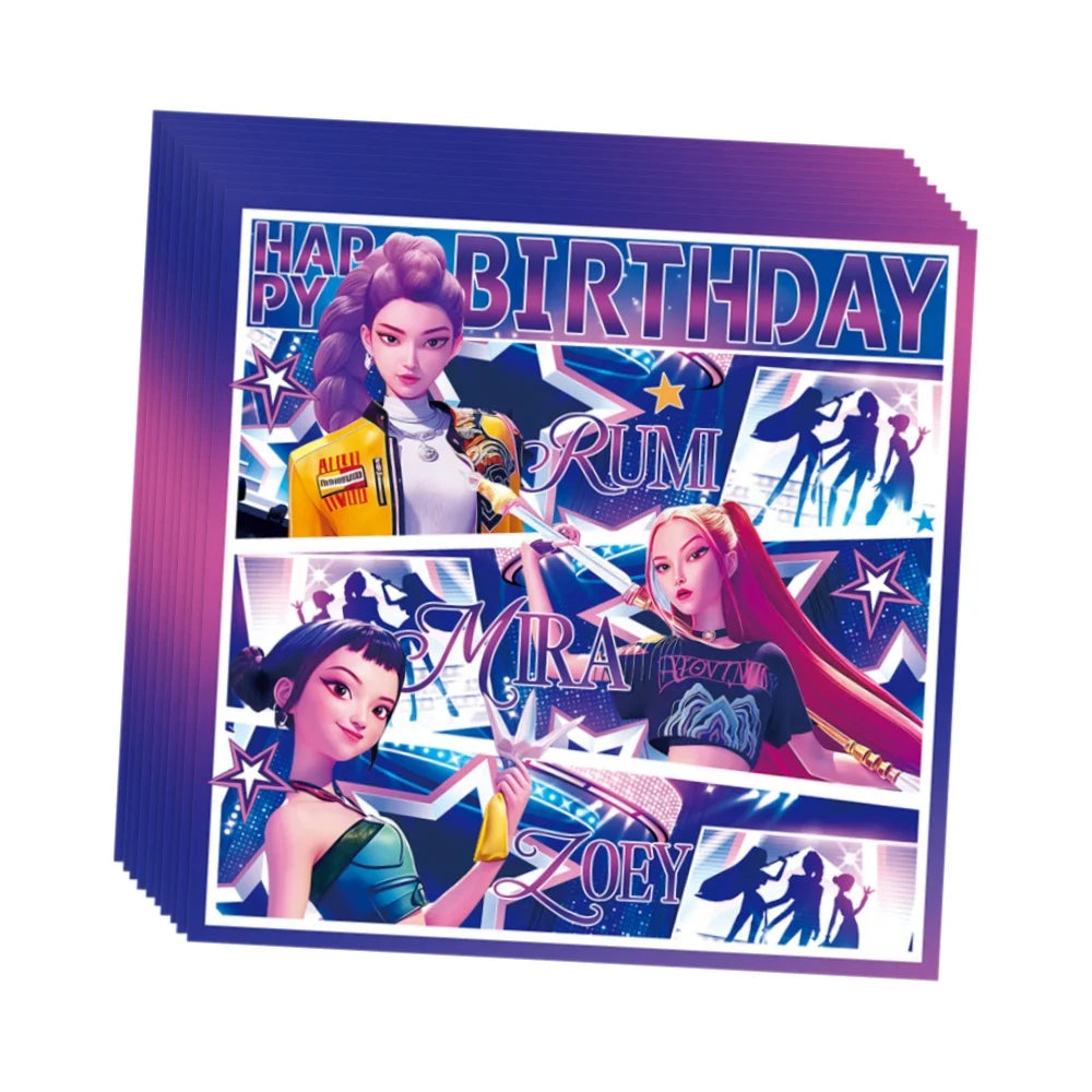 kit décoration anniversaire fille personnages dessin animé assiettes gobelets serviettes nappe guirlande rose violet