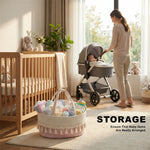 panier rangement tressé réutilisable compartiments couches jouets blanc rose beige