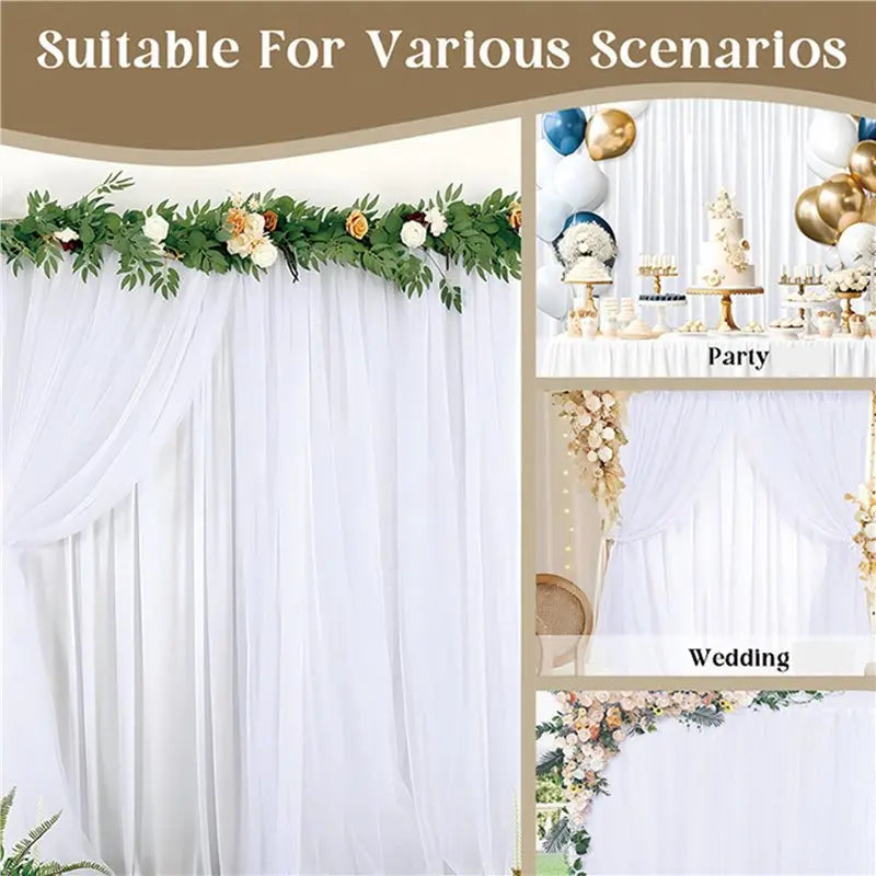 rideau blanc moderne drapeau mariage tissu opalin decoration ceremonie event backdrop 8m 0.75m