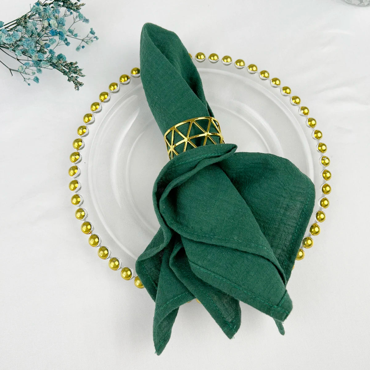 serviettes table 100% coton vert foncé bleu clair vert pastel blanc texture lin classique