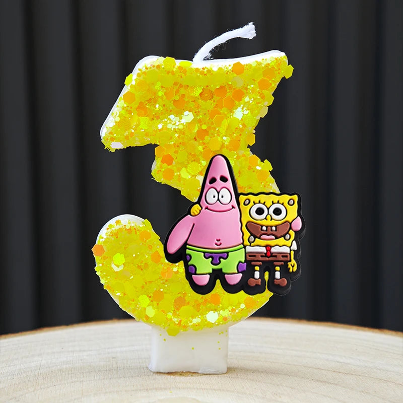 bougies forme chiffres spongebob patrick star anniversaire enfant decoration theme cartoon jaune orange blanc
