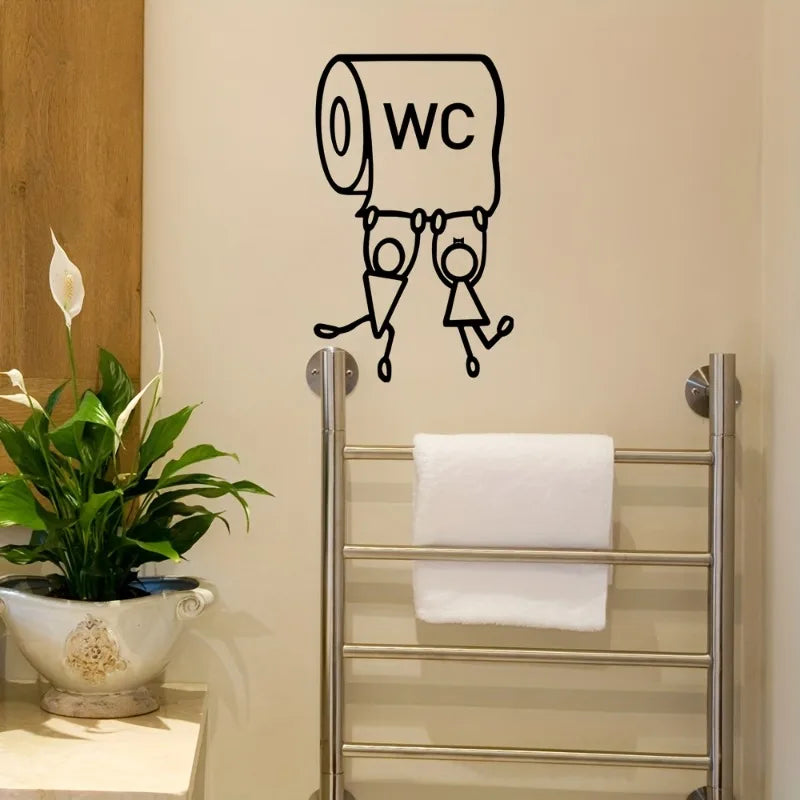 autocollant mural humour wc papier toilette personnages attachés noir brillant geometric simple