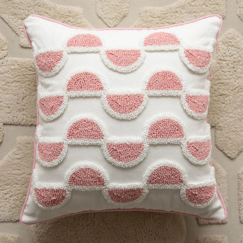 taies d'oreiller géométriques rose clair lit maison douces texturées non toxiques respectueux environnement adhésives