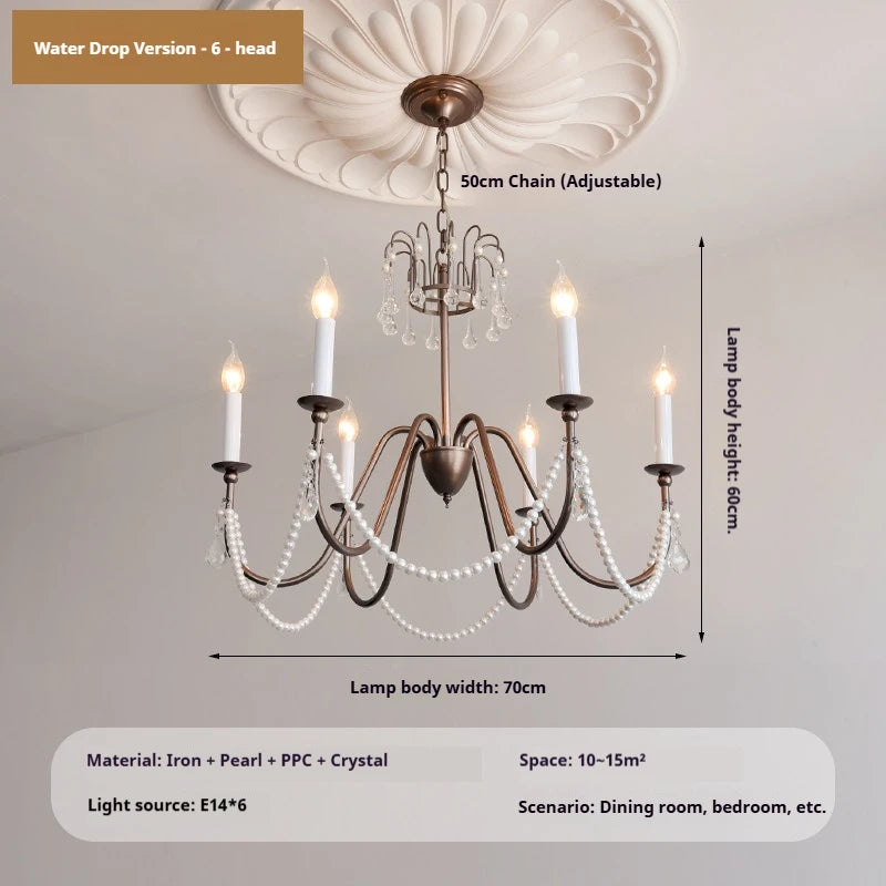 lustre classique vintage bronze blanc cristaux chaînes ampoules E14 adjustable