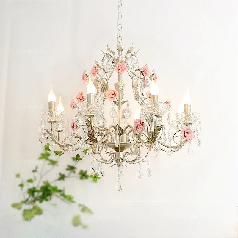 lustre floral cristal transparent rose doré vintage romantique chambre salon