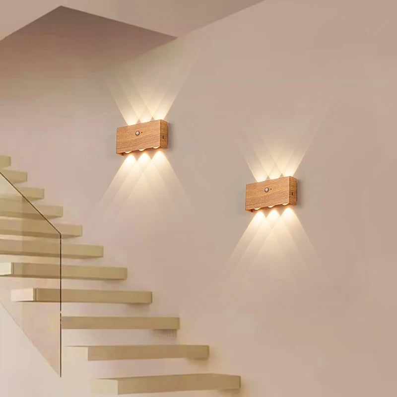 applique murale led bois naturel minimaliste interrupteur tactile éclairage cuisine contemporain murale rechargeable