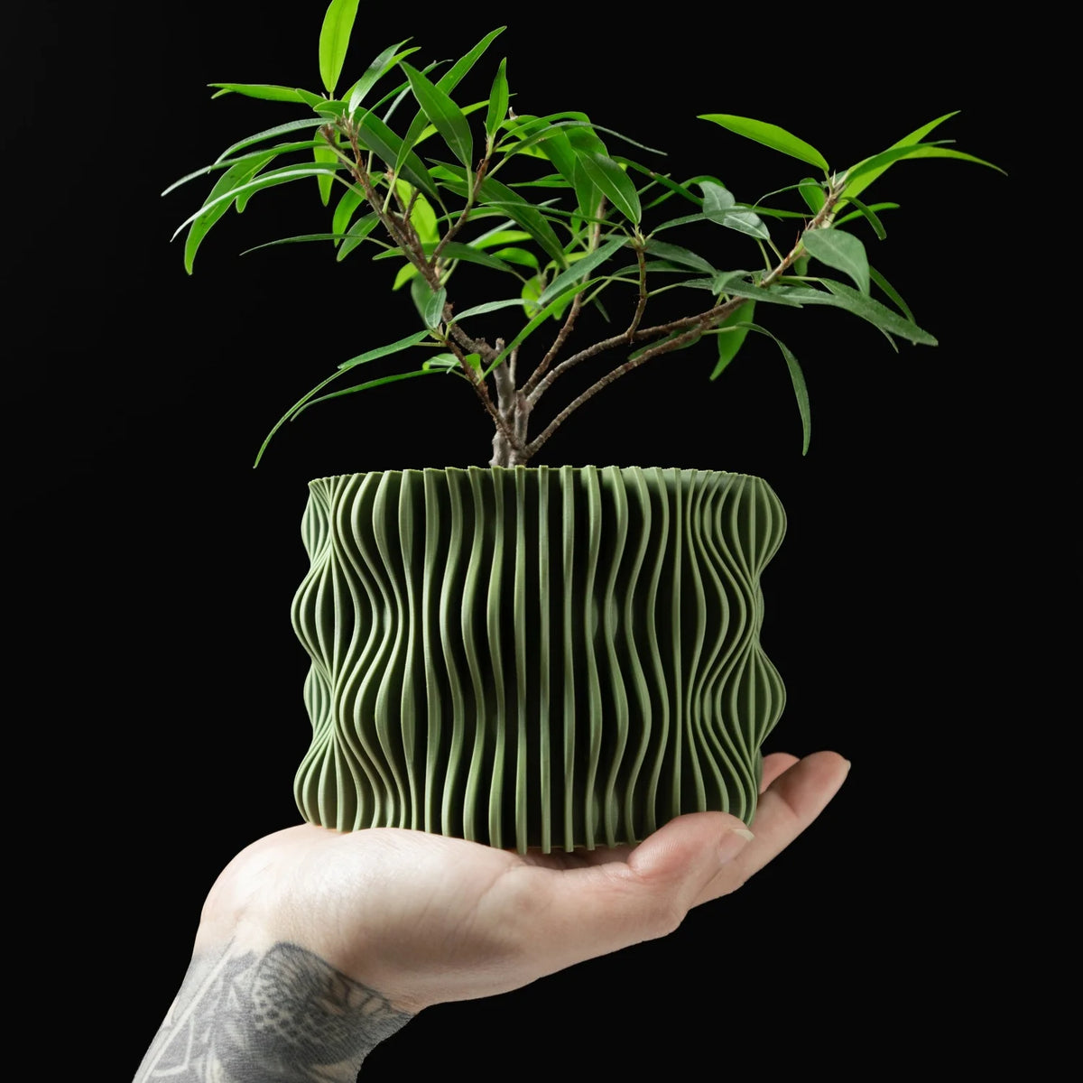 cache pot moderne rayures verticales biodégradable PLA opacité vert taille XL Gecerne