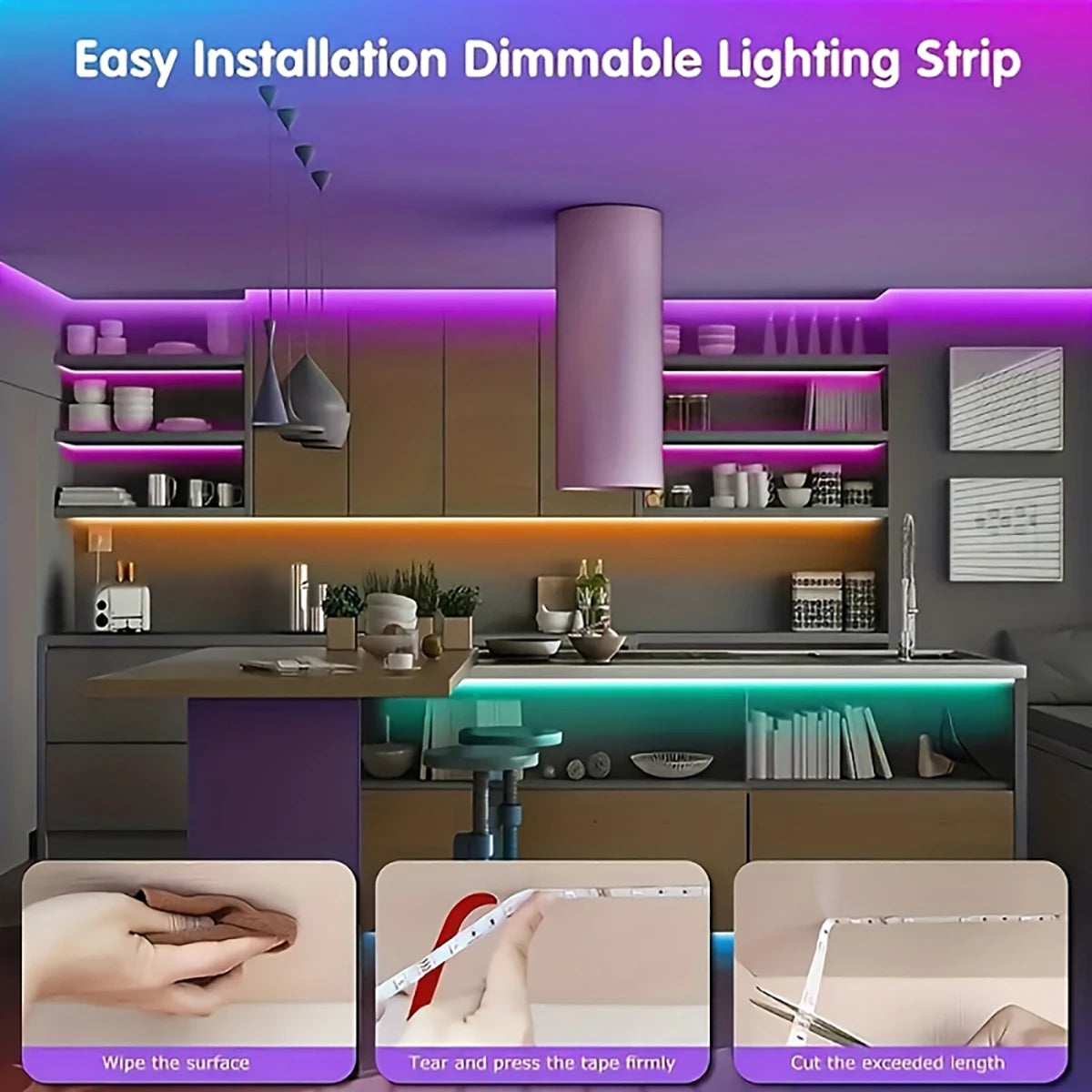 ruban led multicolore moderne télécommande 44 touches adhésif guide chambre salon deco fête