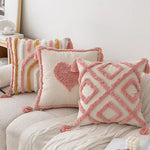 taies d'oreiller géométriques rose clair lit maison douces texturées non toxiques respectueux environnement adhésives