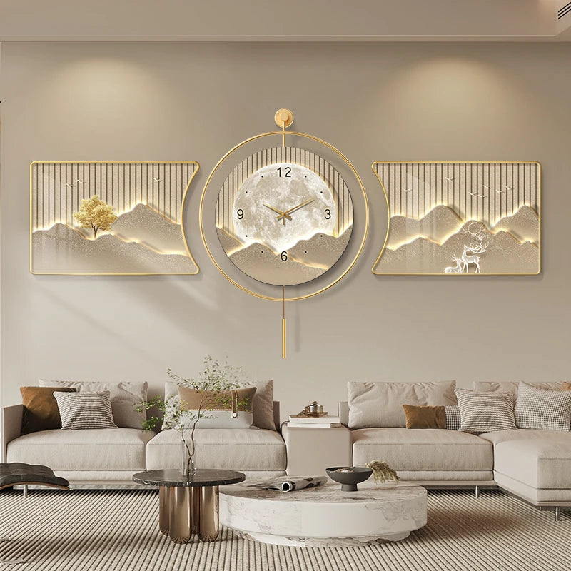 horloge murale moderne paysages abstraits or gris beige blanc contemporain minimaliste