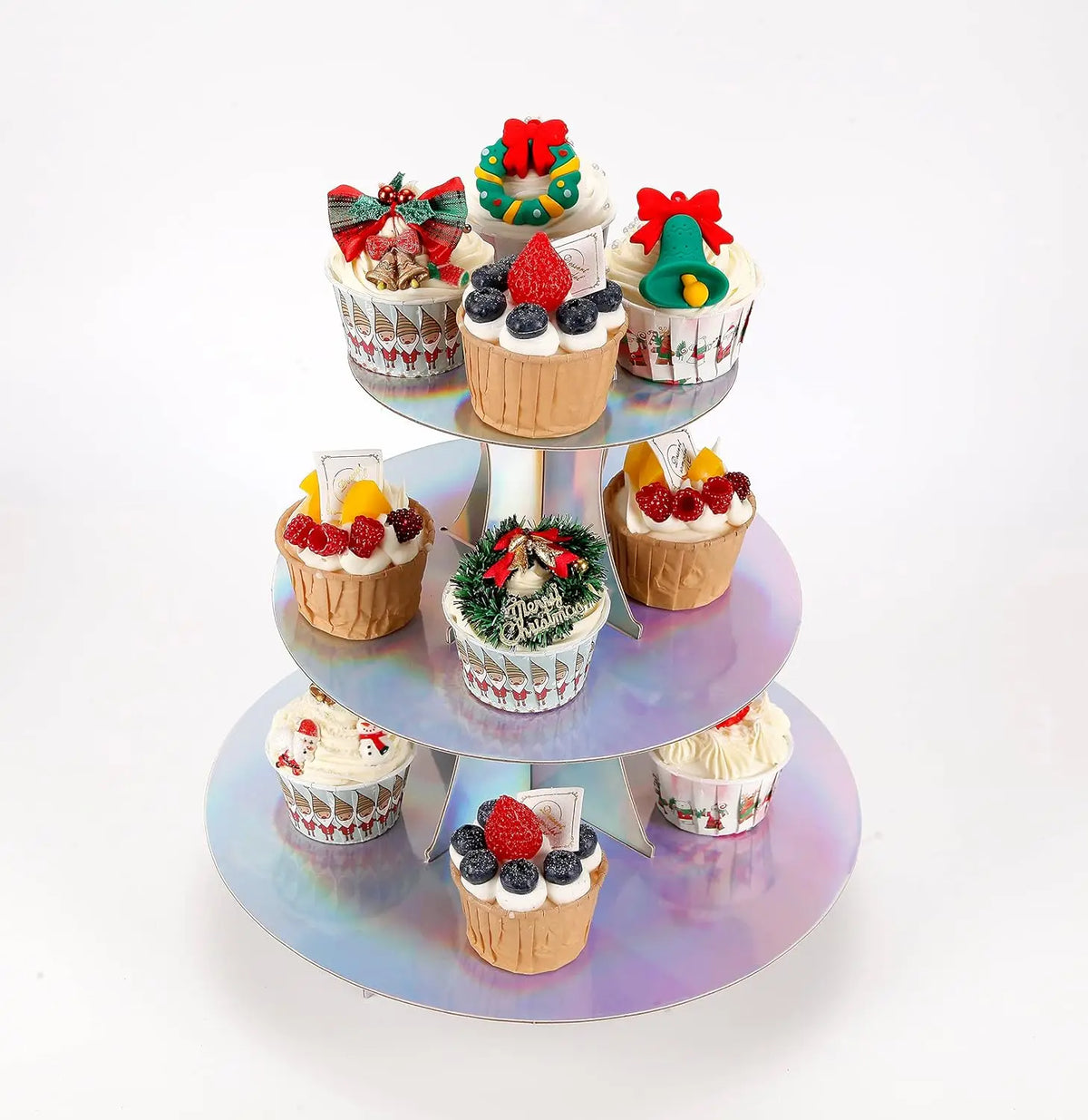 support cupcakes iridescent moderne rayures horizontales motifs floraux dorés anniversaire festive