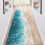 tapis couloir plage bleu motifs sable coquillages moderne salon extérieur 120cm