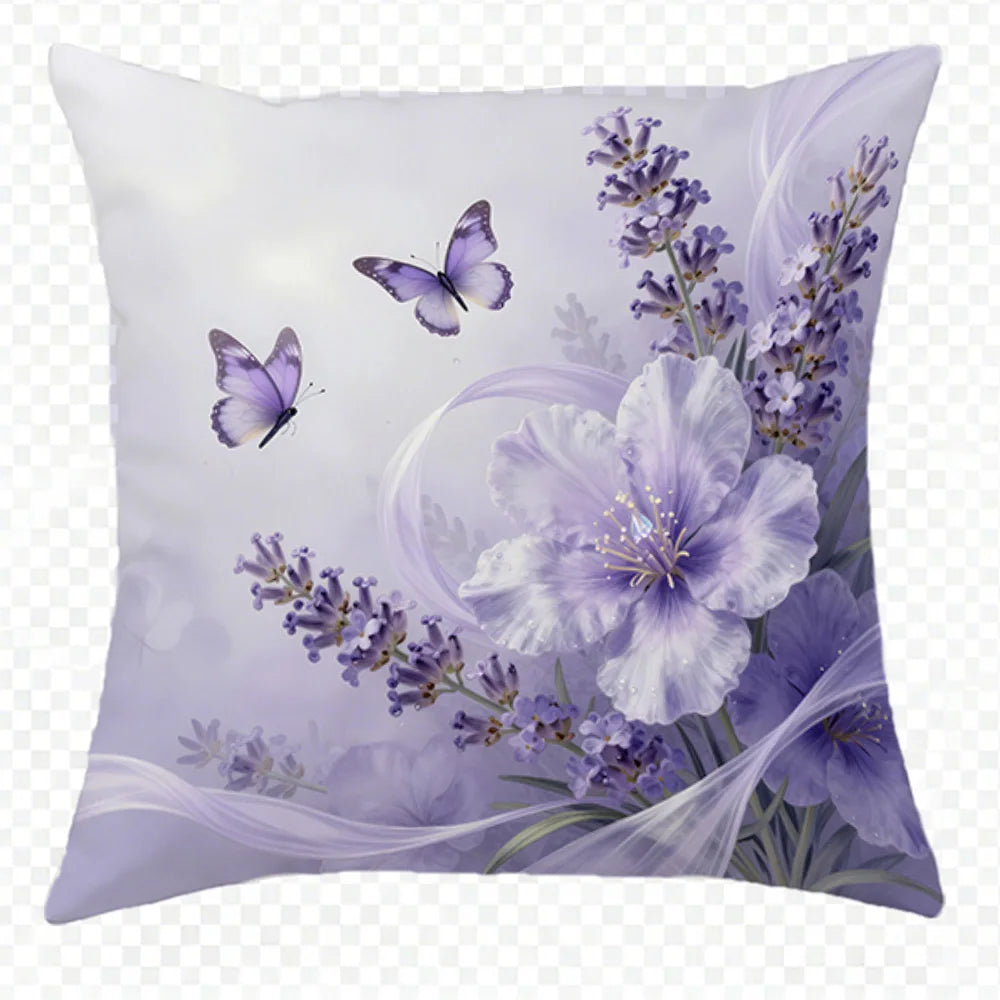 taies d'oreiller violet fleurs papillons moderne polyester 45x45cm zipper closure décoration chambre coucher maison