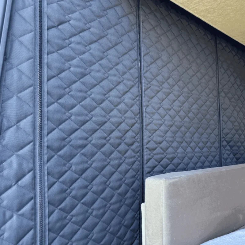 rideau séparation van aménagé noir gris quilt opaque sangles boucles tissu