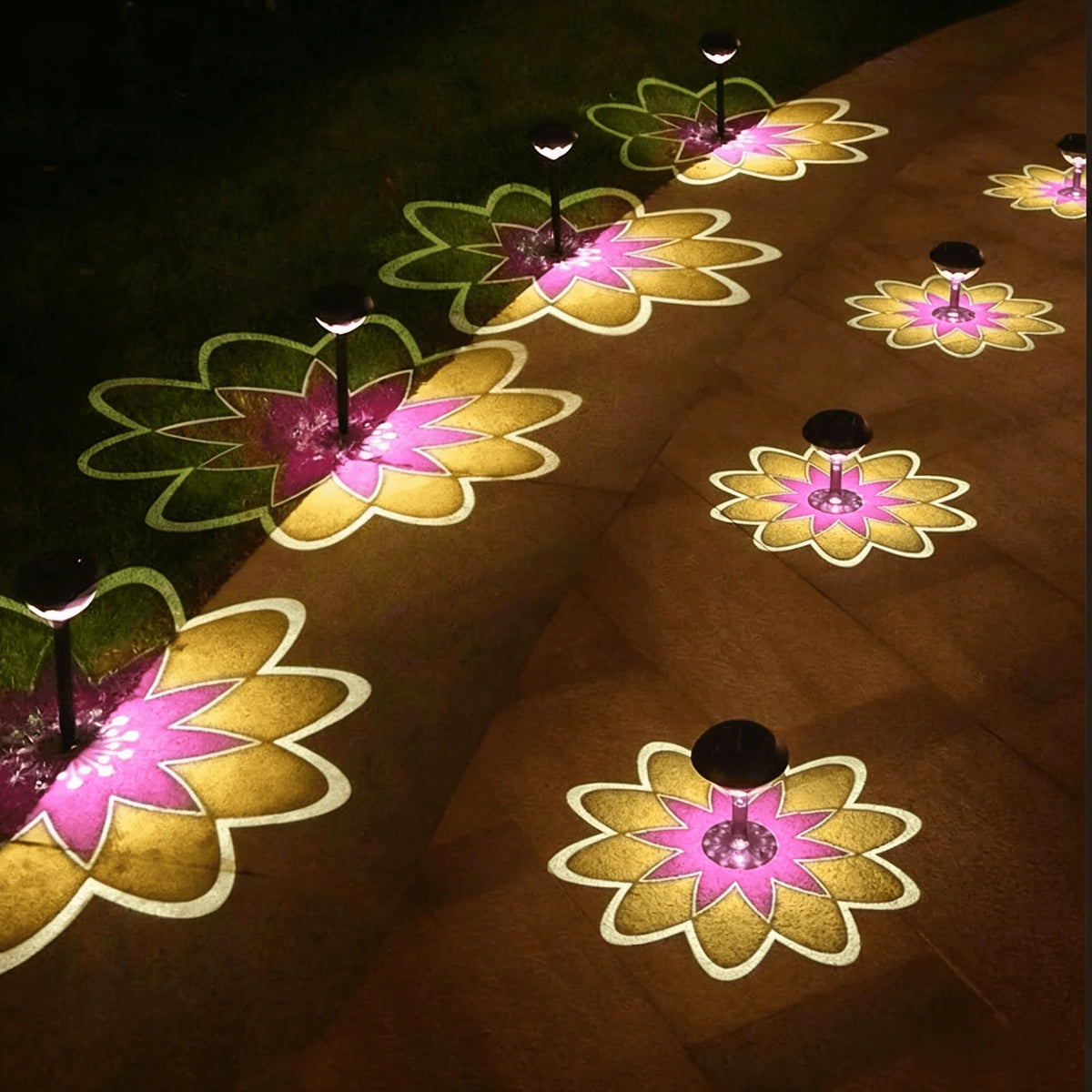 lampe solaire jardin violet jaune blanc fleur moderne extérieure ip65 led étanche contrôle tactile