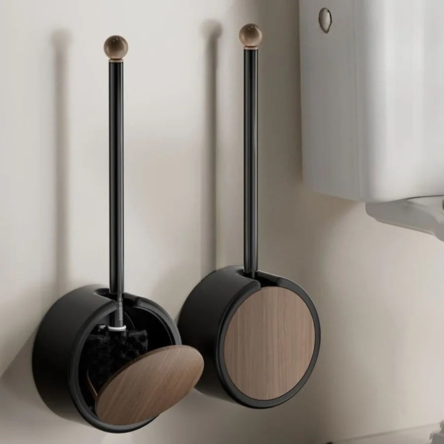 brosse wc moderne support mural noir insert bois minimaliste salle bains élégante nettoyage quotidien