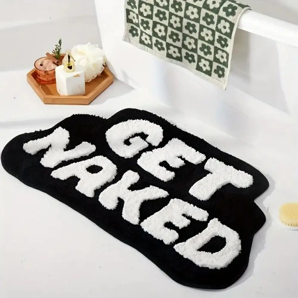 tapis bain doux lettres GET NAKED moderne antidérapant noir rose vert chambre cuisine