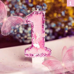bougies anniversaire forme chiffres rose pailletées papillons relief festives