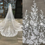 voile mariée blanc broderie florale transparente classique longueur cathédrale shoulder elbow waist hip