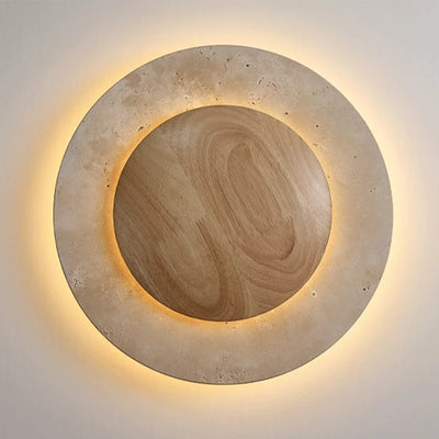 Applique murale LED en travertin jaune vue de face